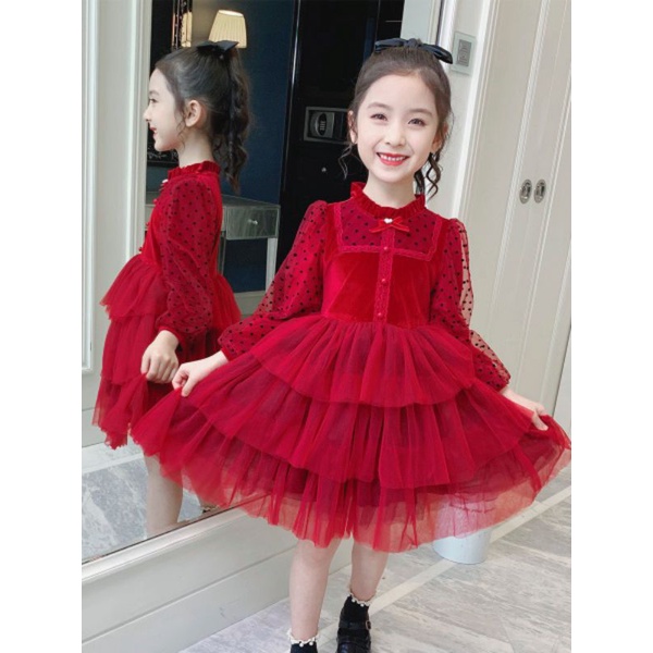 Váy nhung xếp tầng cho bé