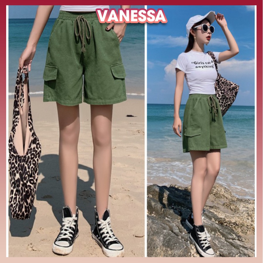 Quần đùi kaki nam nữ có nắp túi, ống rộng thoải mái, form trẻ trung, năng động, quần short Vanessa Stylish QH.50