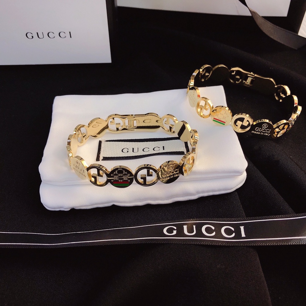 Vòng Tay Gucci Bằng Thép Titan Nhẹ Dát Khảm Chữ Không Phai Màu Đơn Giản Cổ Điển Đa Ứng Dụng Sang Trọng Cho Nam Và Nữ