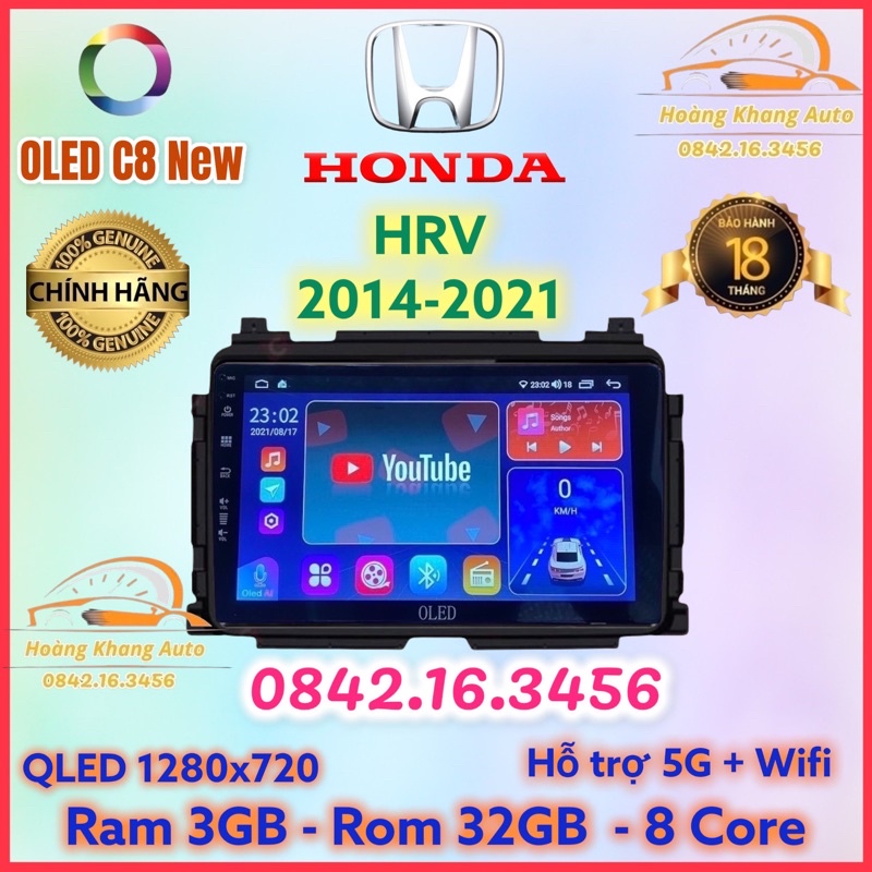 Màn hình android OLED C8 New theo xe HRV 2014 - 2021  kèm dưỡng và jack nguồn zin theo xe