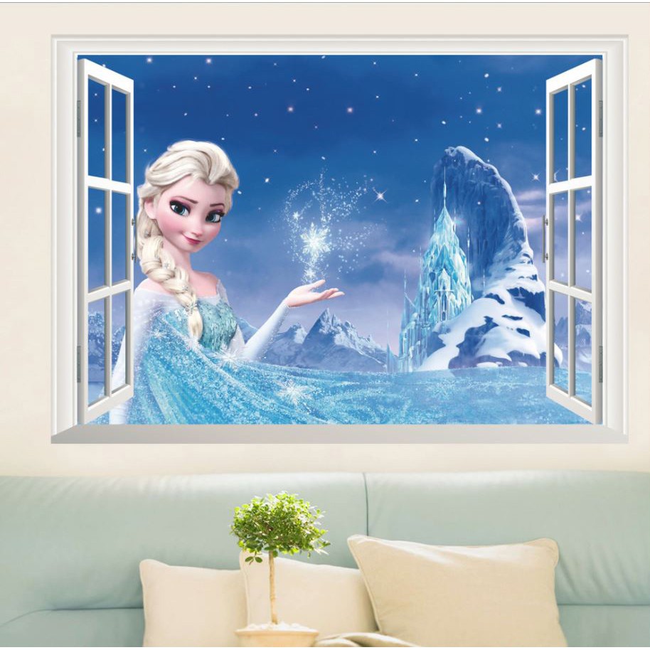 Decal dán tường cửa số công chúa ELsa