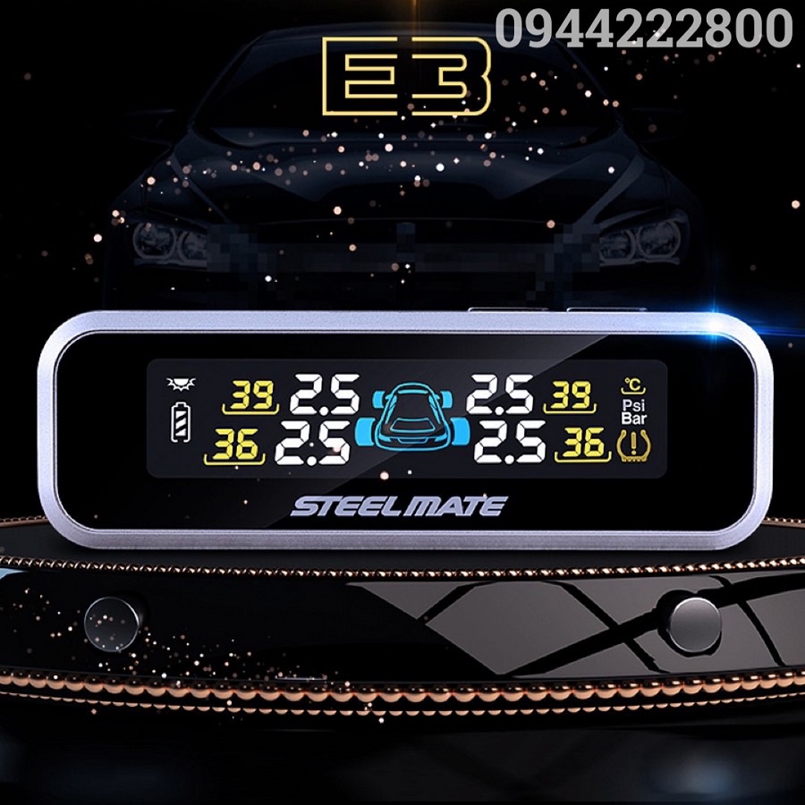 Cảm Biến Áp Suất Van Lốp Ngoài Ô Tô – Pin Sạc Năng Lượng Mặt Trời – Màn Hình LCD