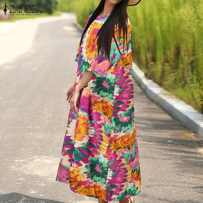 Đầm Maxi ZANZEA Tay Lửng In Họa Tiết Vintage Thời Trang Nữ | BigBuy360 - bigbuy360.vn