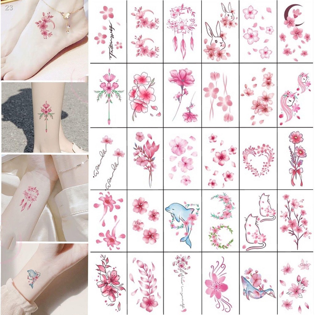 Sakura tattoo Post nữ phong cách retro hoa đào hình xăm xương đòn không thấm nước kéo dài nhỏ tươi và dễ thương