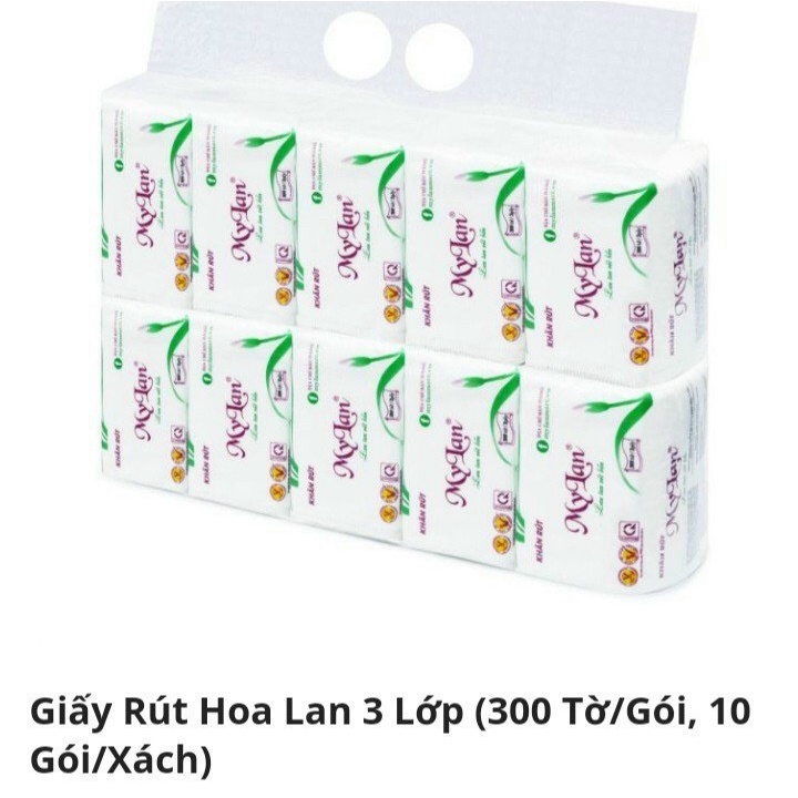 Giấy Rút Hoa Lan 3 Lớp (300 Tờ/Gói, 10 Gói/Xách) Mylan Hàng Việt Nam chất lượng cao