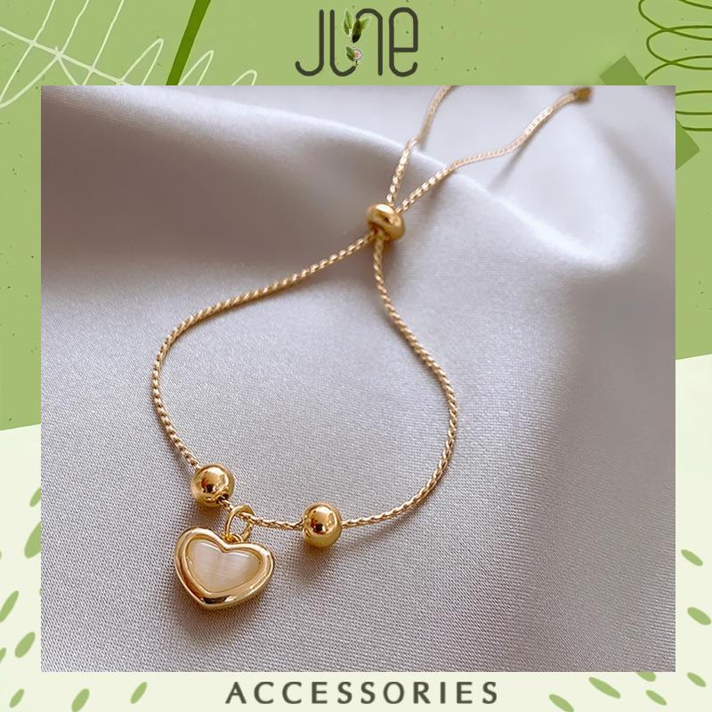 Lắc Tay Vòng Tay Nữ Trái Tim đính đá zircon Có Dây Rút Chỉnh Kích Thước thông minh Phong Cách Retro June