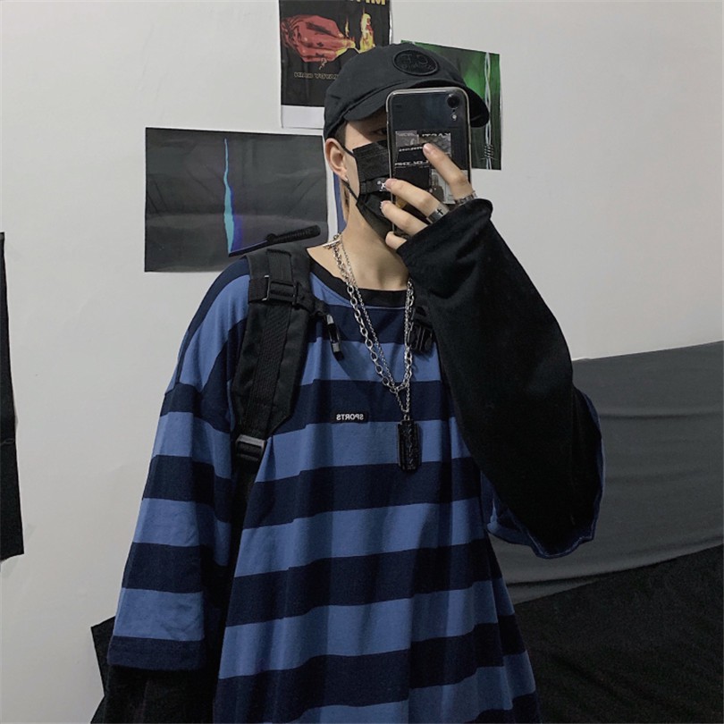 Áo Thun Tay Dài Dáng Rộng Kẻ Sọc Giả Nhiều Lớp Phong Cách Retro Harajuku 126716 | BigBuy360 - bigbuy360.vn