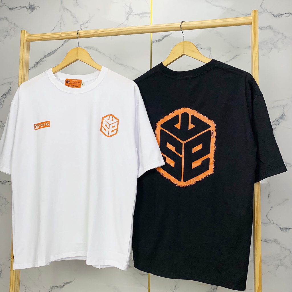 Áo Thun Tay Lỡ Unisex SWEViền Cam Form Rộng, Full Tem Tag Chính Hãng.
