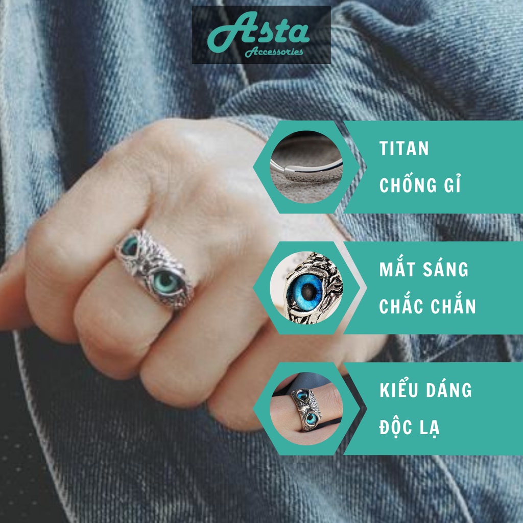 Nhẫn nam titan không gỉ Eagle Ring Mắt Cú Mèo Asta Accessories Freesize Màu bạc thời trang - Eagle Ring nam nữ đẹp