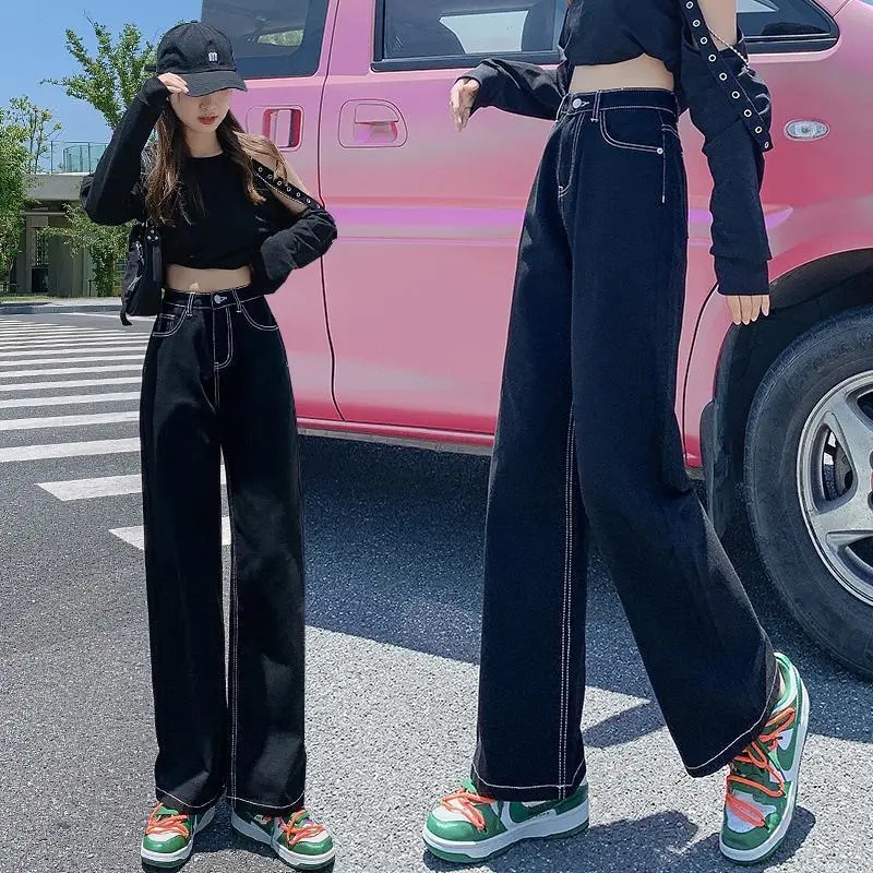 Quần Denim Ống Rộng Lưng Cao Thời Trang Mùa Thu Cho Nữ