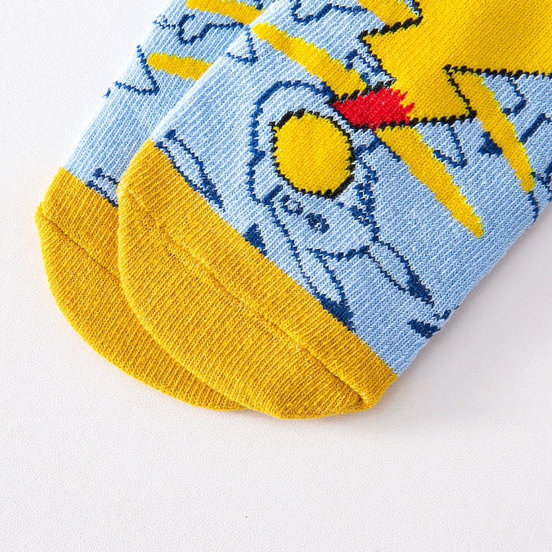 [THOAMS KIDS] Set 5 Đôi Vớ Cotton Thoải Mái Họa Tiết Hoạt Hình Pikachu Cho Bé 1-12 Tuổi