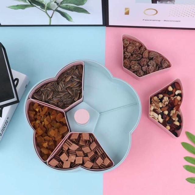 Khay mứt 2 tầng hoa mai 10 cánh có núm xoay cực đẹp