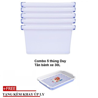 Lô 5 Thùng Nhựa Cao Cấp Duy Tân Có Bánh Xe 30L (52 x 32 x 27.5 cm) No.750 - TẶNG KÈM KHAY ÚP LY