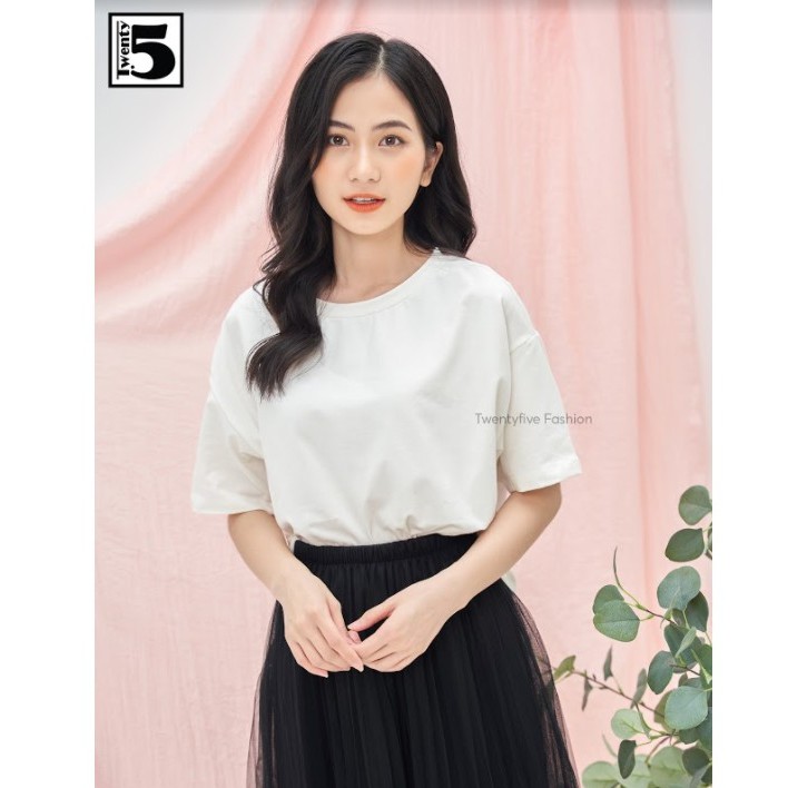 Áo thun nữ kẻ ngang dáng rộng tay lửng chất cotton dày mịn Twentyfive N47