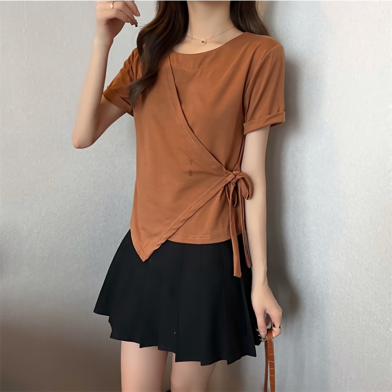 SUXI Áo Thun Tay Ngắn Cổ Tròn Màu Sắc Đơn Giản Cho Nữ