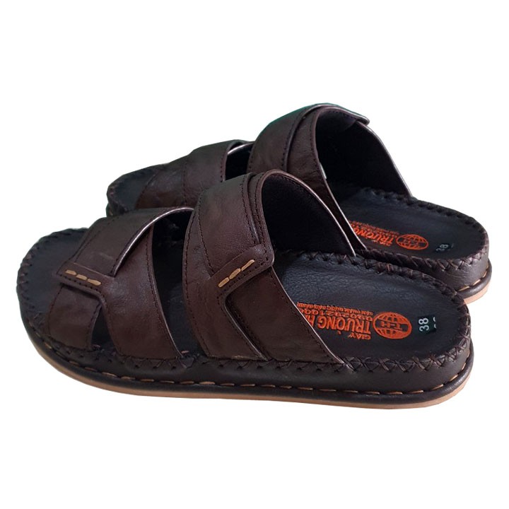 Dép Quai Ngang Nam Da Bò Màu Nâu Đế Cao 3.5cm May Đế Chắc Chắn THQNN261