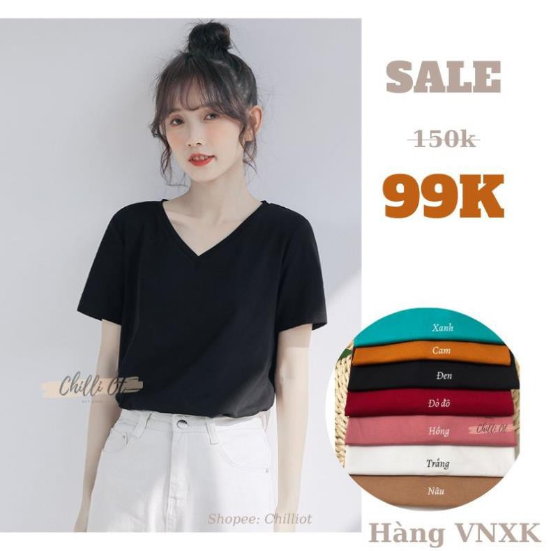 Áo Thun Cổ Tim ❤Freeship❤ Trơn Màu Basic, Tag Uni Chuẩn Ảnh Chất Liệu Cotton 100% ྇
