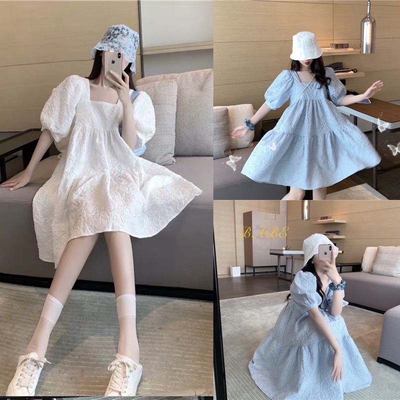 Váy nữ đẹp babydoll tay bồng cổ vuông chất liệu xốp gấm trẻ trung phong cách sang chảnh NITEHY 25