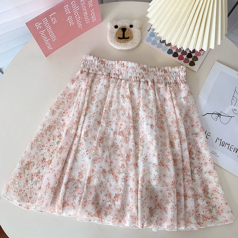 Jiashucheng Hàng Có Sẵn Chân Váy Ngắn Dáng Chữ A Lưng Cao In Hoa Màu Trơn Phong Cách Thần Tiên Mùa Hè Cao Cấp Dành Cho Bạn Nữ