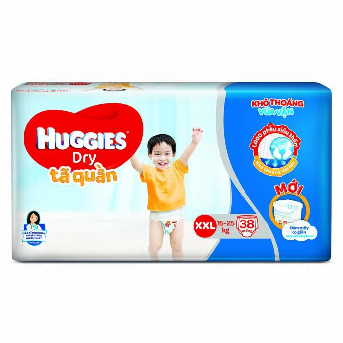 Tã Quần Huggies Dry Lưng Thun Đệm Mây Size XXL 38 cho bé 16 - 25kg  (38 miếng)