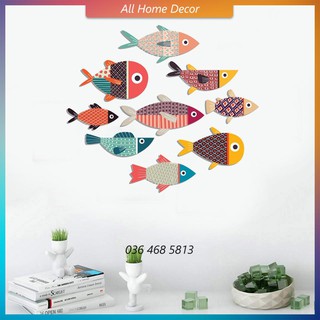 Bộ cá Decor Cao cấp, bộ cá treo tường - 9 em cá dán tường