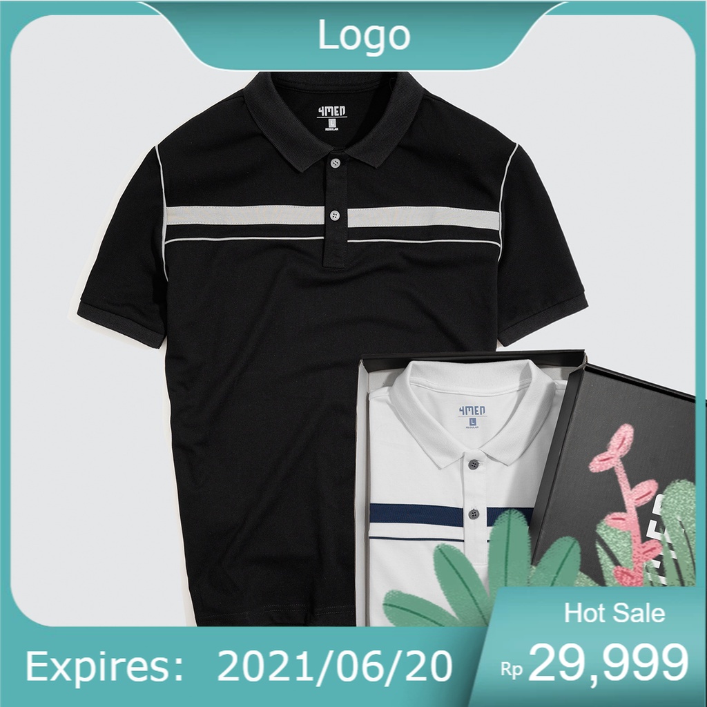 Áo thun polo nam đẹp 4MEN PO043 có cổ trụ bẻ vải cá sấu cotton hàng hiệu phối màu kẻ ngang,