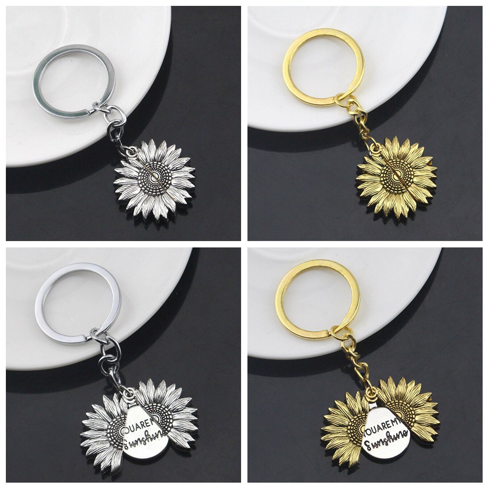 Móc khóa mặt hình hoa hướng dương cổ điển thời trang tùy chọn màu sắc cho nữ