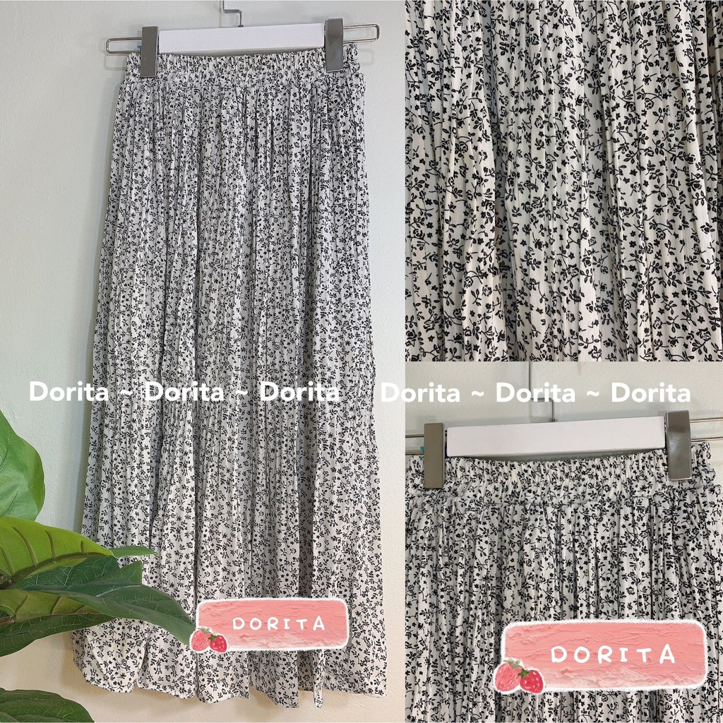 Chân váy hoa nhí vintage Ulzzang xếp ly, Chân váy dài Quảng Châu 2 lớp | BigBuy360 - bigbuy360.vn