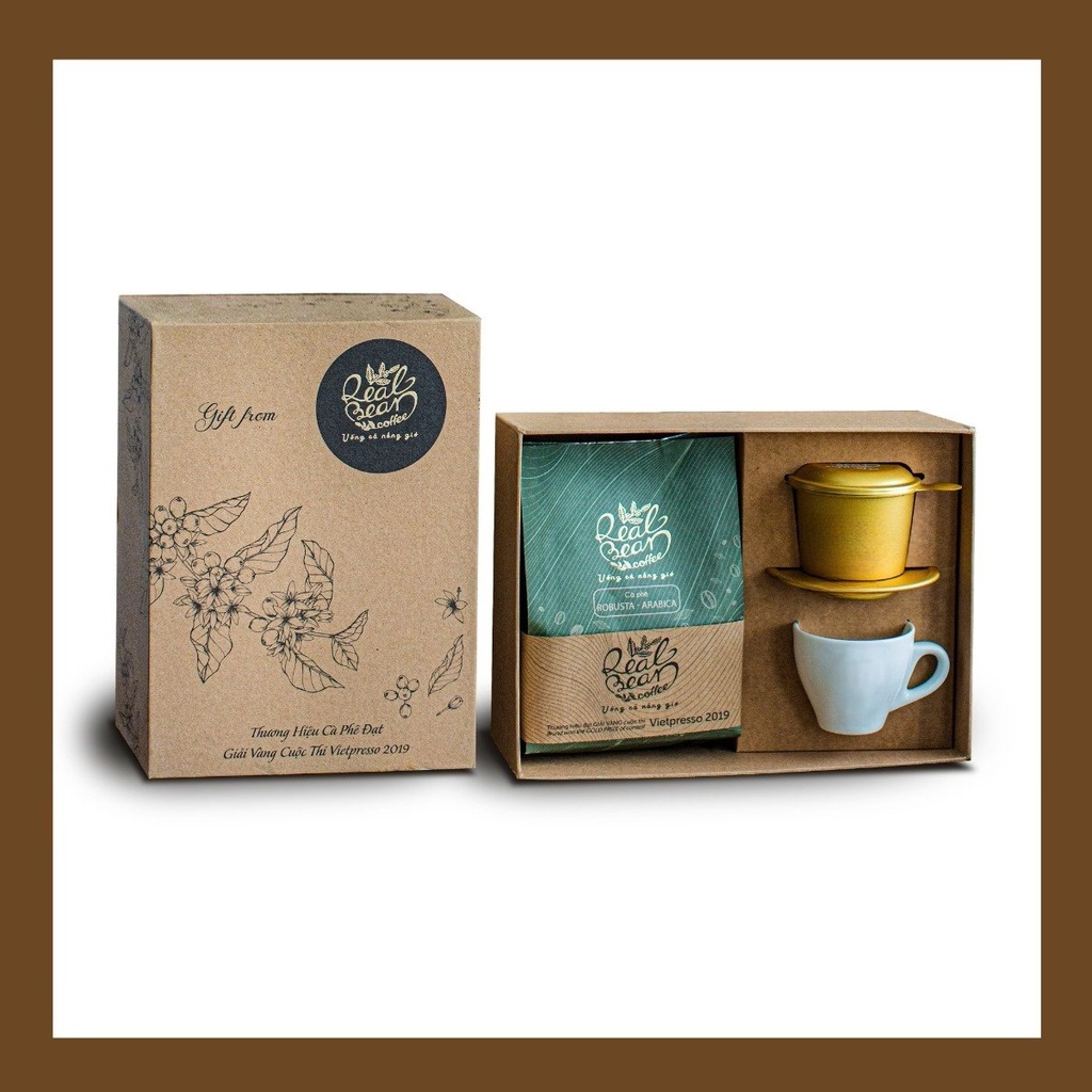 Hộp quà tặng Real Bean Coffee Combo Gift Set Cà phê rang xay nguyên chất Robusta-Arabica