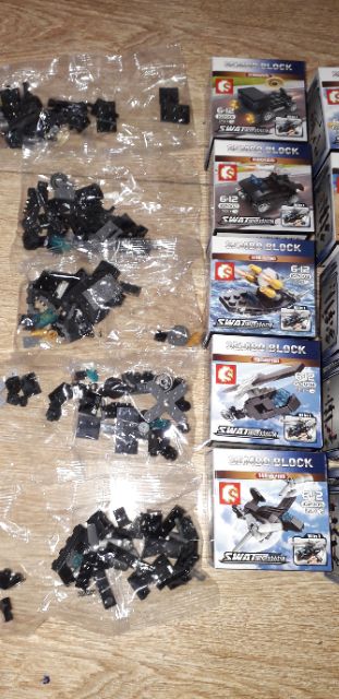 Sét 10 hộp LegoSWAT 10200 xe tàu lắp ráp kết hợp thành trực thăng Swat