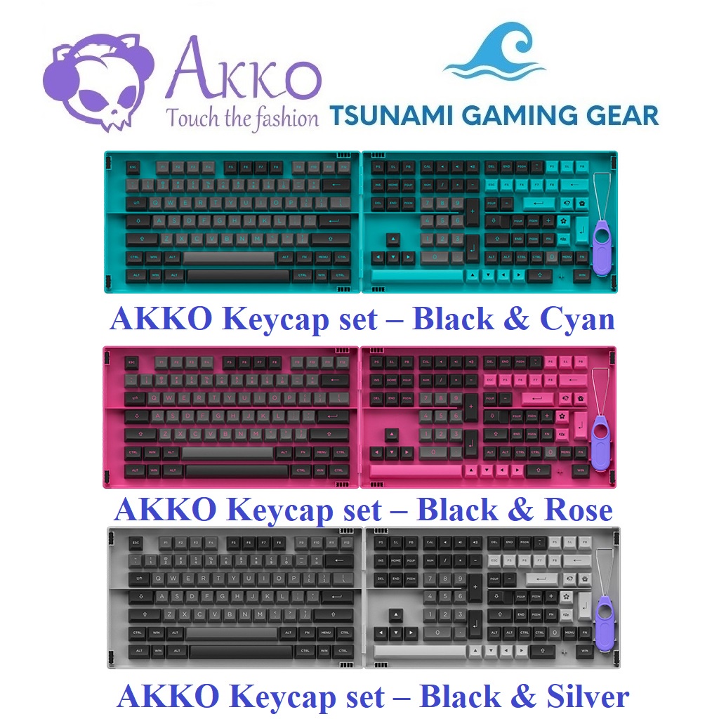 Bộ keycap AKKO Keycap set – Black &amp; Cyan/ Black &amp; Rose/ Black &amp; Silver (ASA profile/ 197 nút)