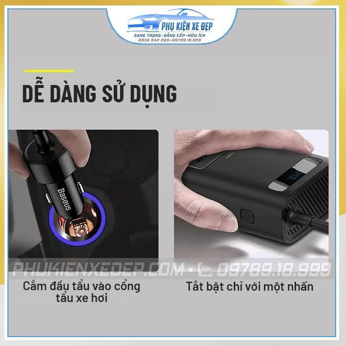 Bộ chuyển đổi nguồn điện 12V sang 110V CAO CẤP trên ô tô Baseus - Hàng chính hãng Bảo hành 01 năm