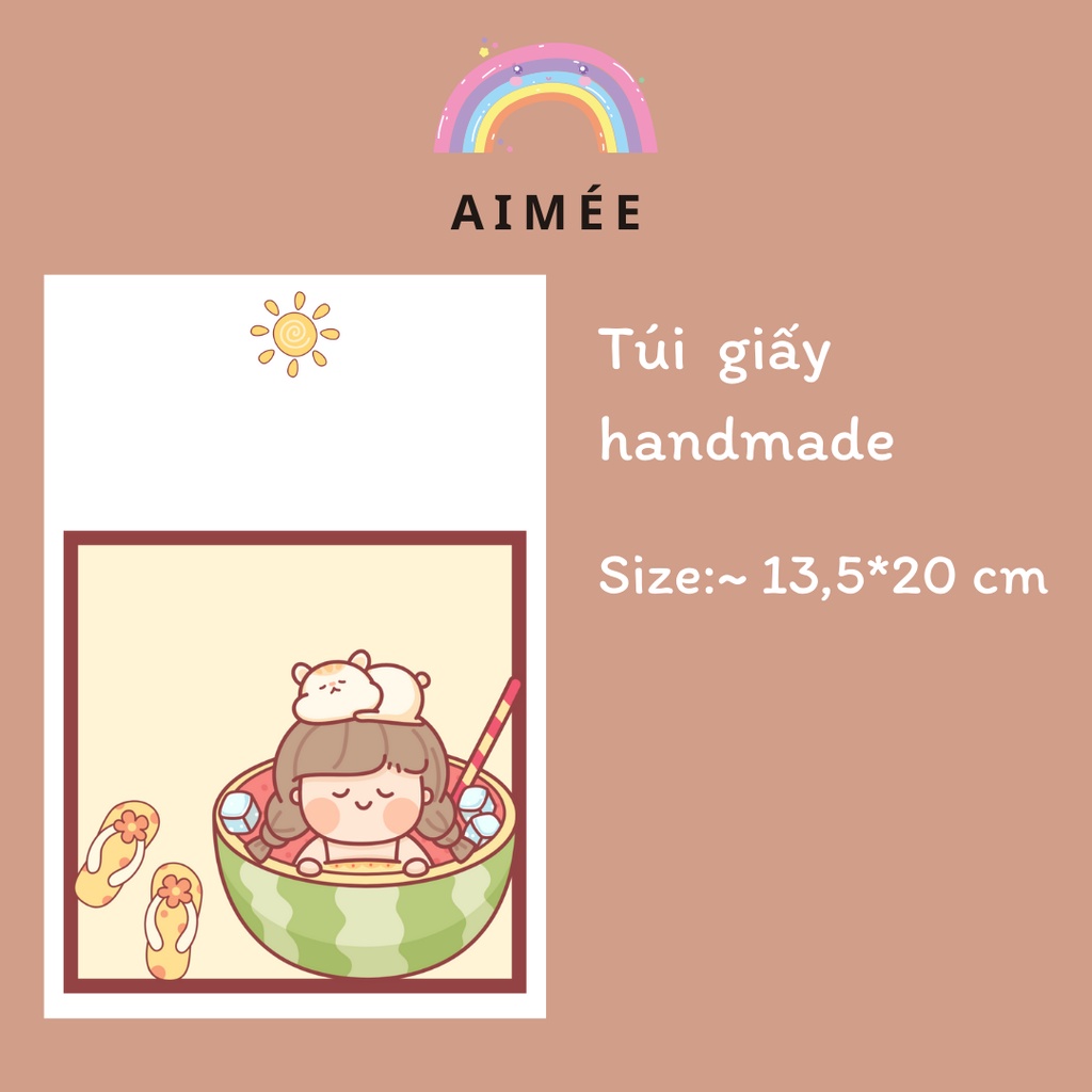 Set 5 túi giấy gói hàng cute girl mini xinh xắn size 13,5*20 cm | Aimée