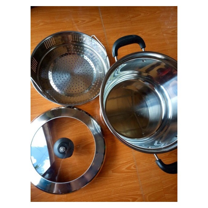 [KM] Nồi luộc gà KIÊM NỒI HẤP XÔI Hàn quốc STEAMER COOKER  SIZE 28 CM( tặng kèm lồng hấp inox) (GC)