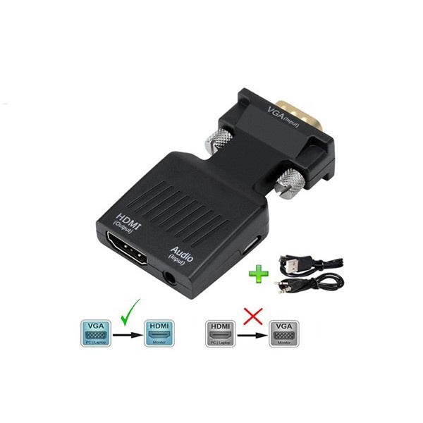 Đầu Chuyển VGA sang HDMI có audio (Hộp carton)