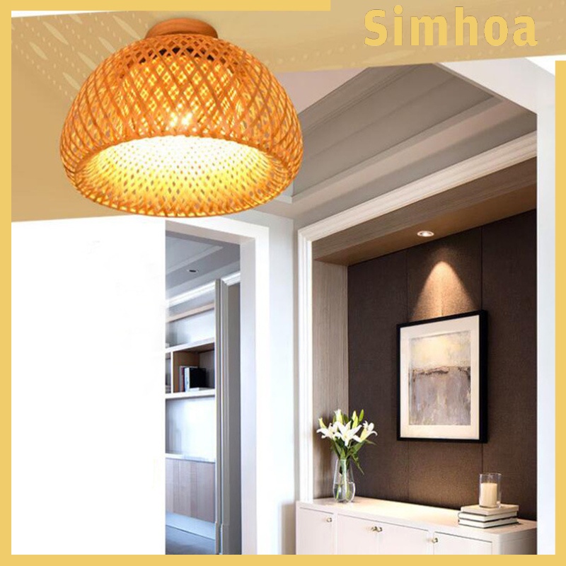 [SIMHOA] Bamboo Wicker Rattan Light Fixture Flush Mount Hanging Ceiling Lamp