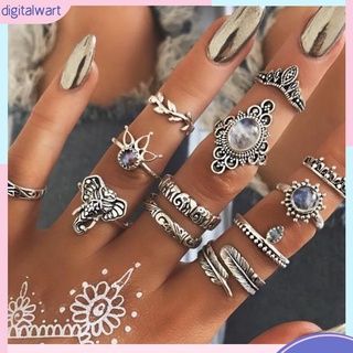 Bộ 12 nhẫn đính đá phong cách vintage cho nữ