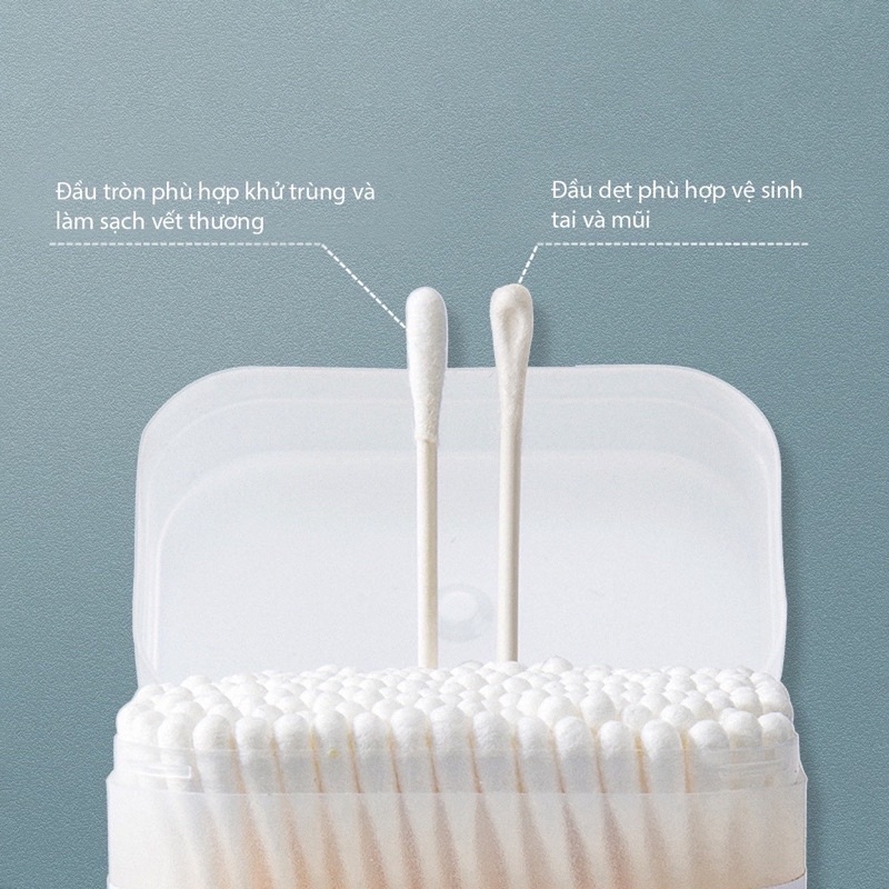 Tăm Bông Cho Bé Sơ Sinh Vcoool Hộp 200 que, 400 que Đầu Nhỏ