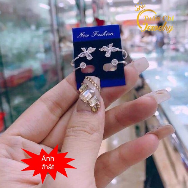 Bông Tai Bạc ⚡BẠC ĐẸP⚡ Khuyên Tai Bạc Đẹp Kiểu Dáng Bướm Kẹp Vành Cá Tính Gắn Đá Nổi Bật
