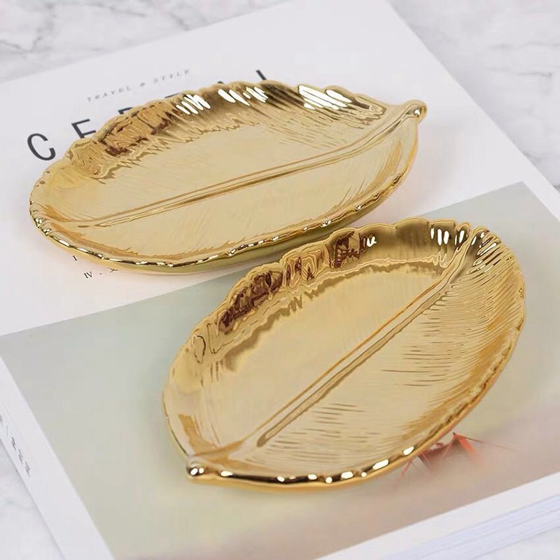 Decorative Gold Leaf Ceramic Plate Dish Porcelain Candy Trinket Dish