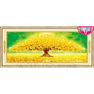 Tranh đính đá cây tiền (kim sắc vàng ánh)kt150x61cm