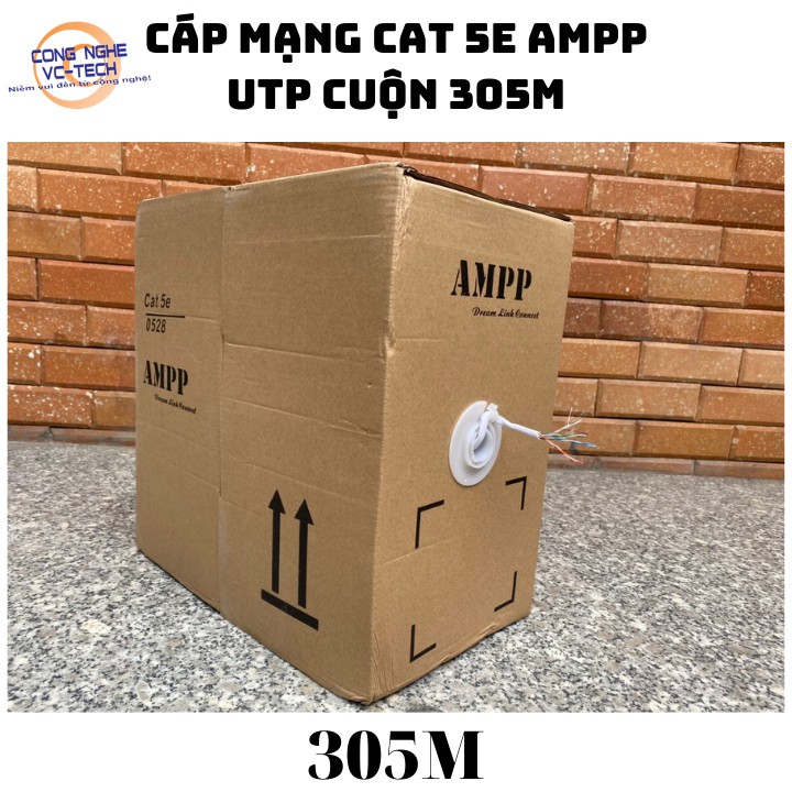 Dây Cáp Mạng AMPP CAT5E Màu Trắng-Cuộn 305M-Đảm bảo tín hiệu ổn định trên 100M