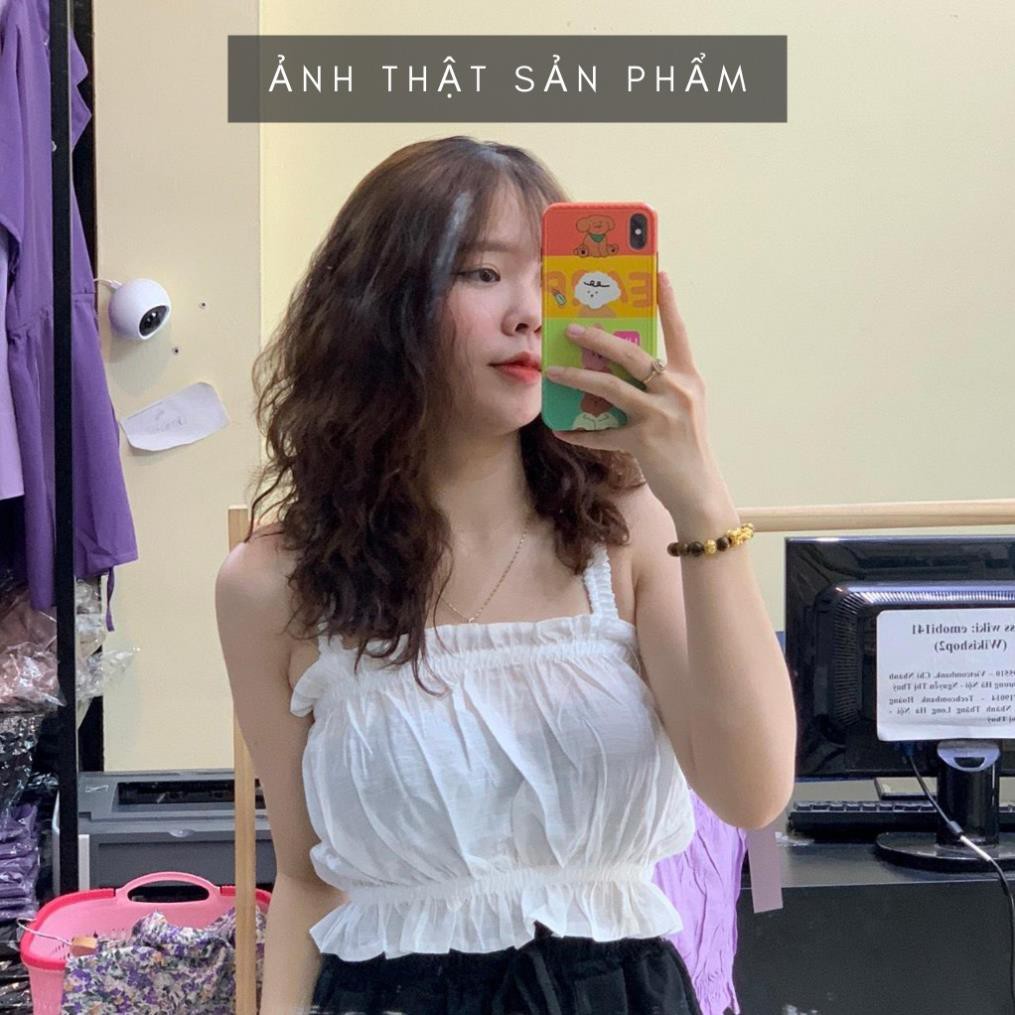 Áo 2 Dây Bo Chun Bèo Nhún Kiểu Dáng Croptop Freesize<50kg - CKA.048 | BigBuy360 - bigbuy360.vn