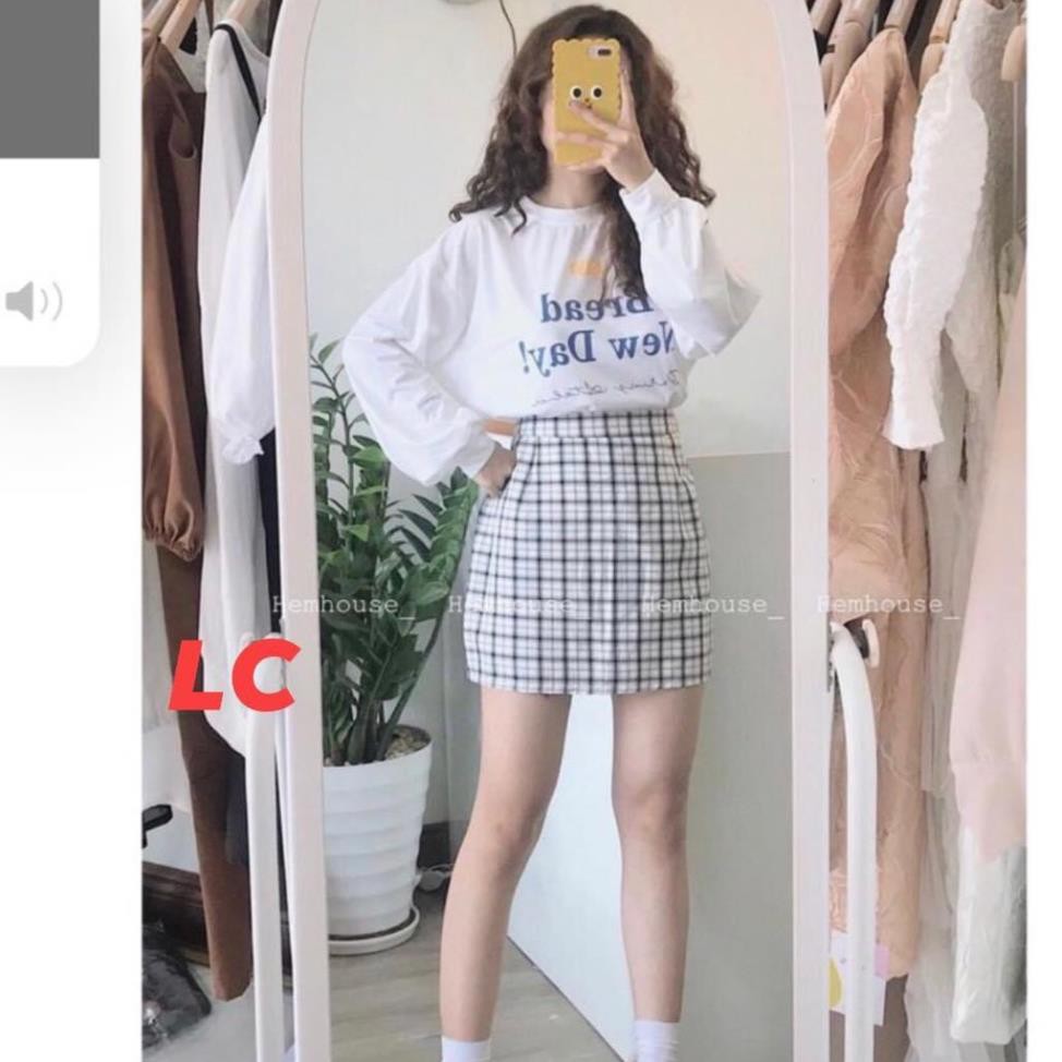 Set áo dài tay chân váy ngắn💖FREESHIP💖 Set áo in chữ mix chân váy kẻ caro AD05 - Anhduong.store | BigBuy360 - bigbuy360.vn