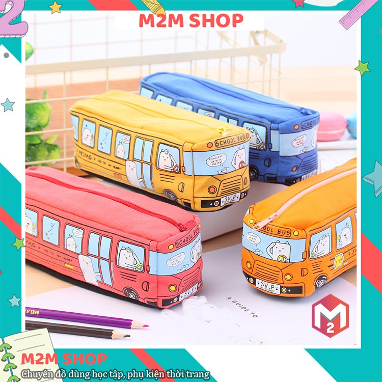 Hộp bút vải canvas hình xe bus cute nhiều màu sắc xinh xắn dễ thương