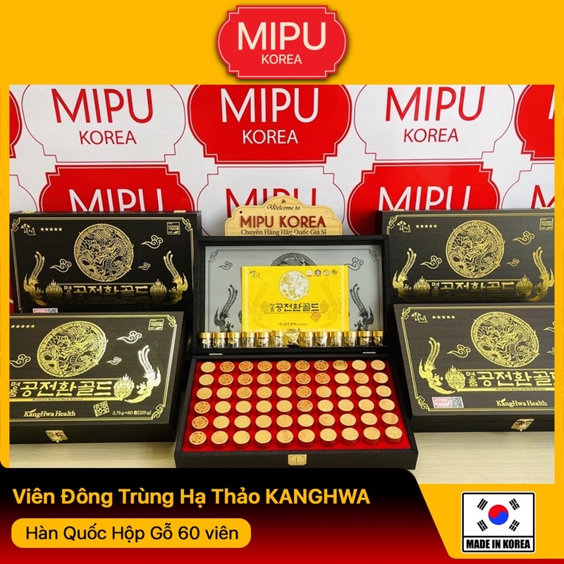 (Date 6/2025)Viên Đông Trùng Hạ Thảo KANGHWA Hàn Quốc Hộp Gỗ 60 viên