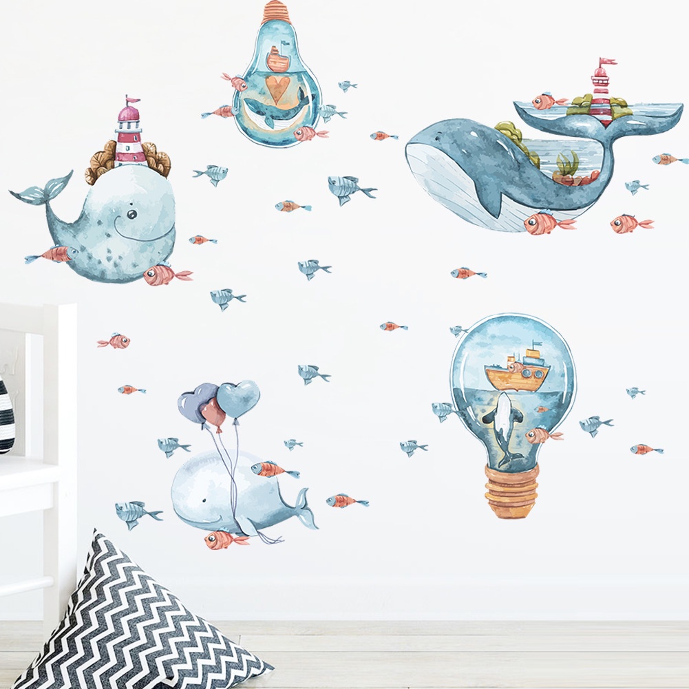 Giấy Dán Tường Họa Tiết Cá Heo Đại Dương Hoạt Hình Trang Trí Phòng Bé