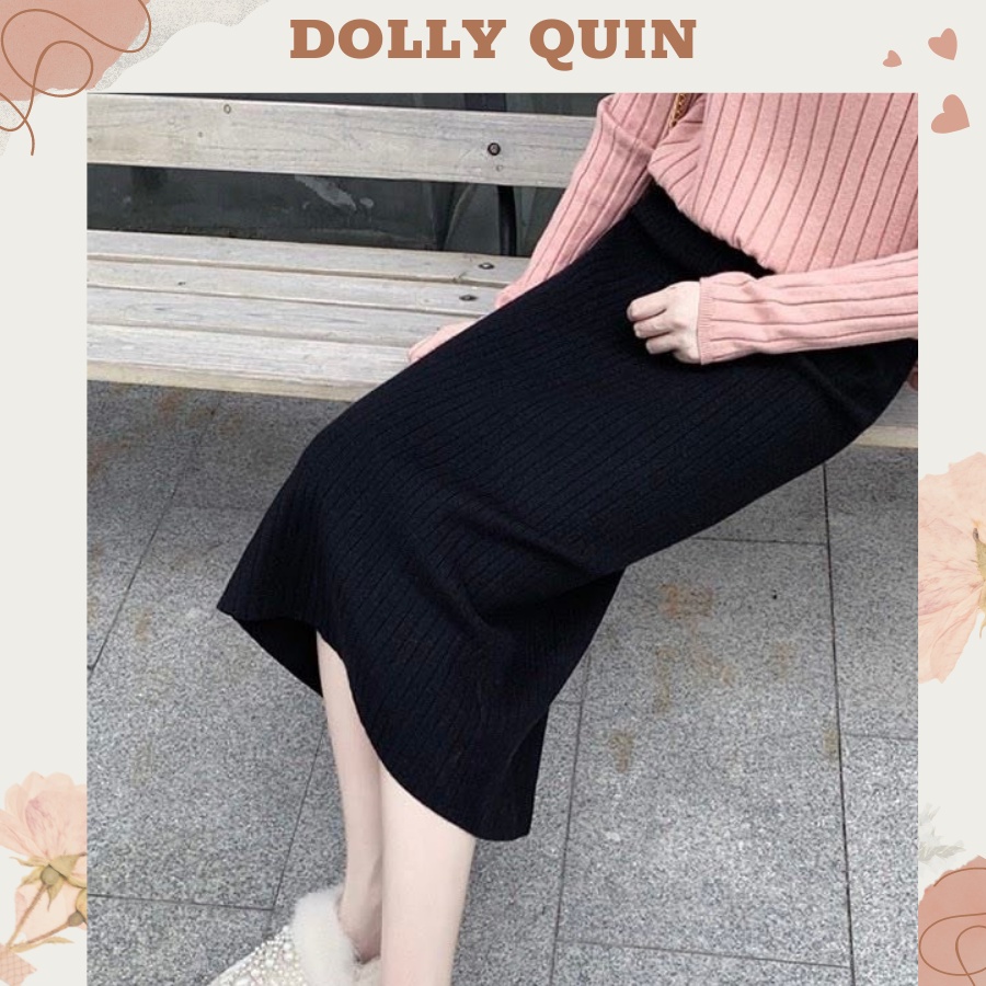 Chân váy nữ dáng dài mùa đông bút chì len tăm cạp chun bản to nhiều màu CV012 Dolly Quin