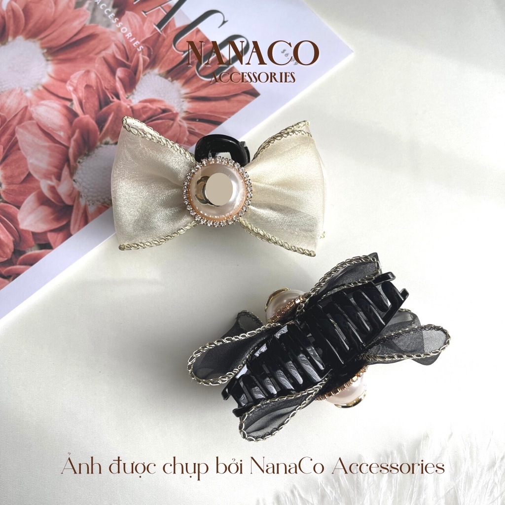 Kẹp càng cua nữ nửa đầu nơ đính đá Hàn Quốc đẹp, nơ kẹp tóc voan hot trend NanaCo