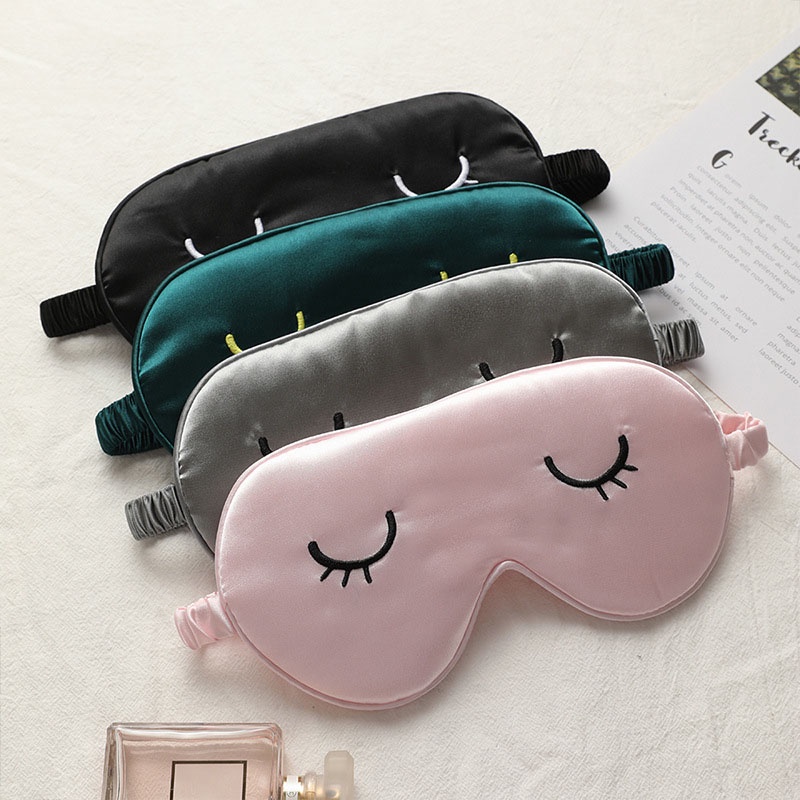Miếng bịt mắt ngủ hai mặt bằng vải lụa giả che phủ mệt mỏi khi đi du lịch